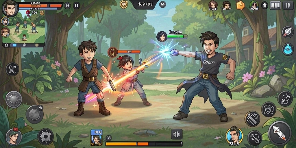 Gambar menunjukkan karakter utama dalam aksi menjelajahi dunia baru.
